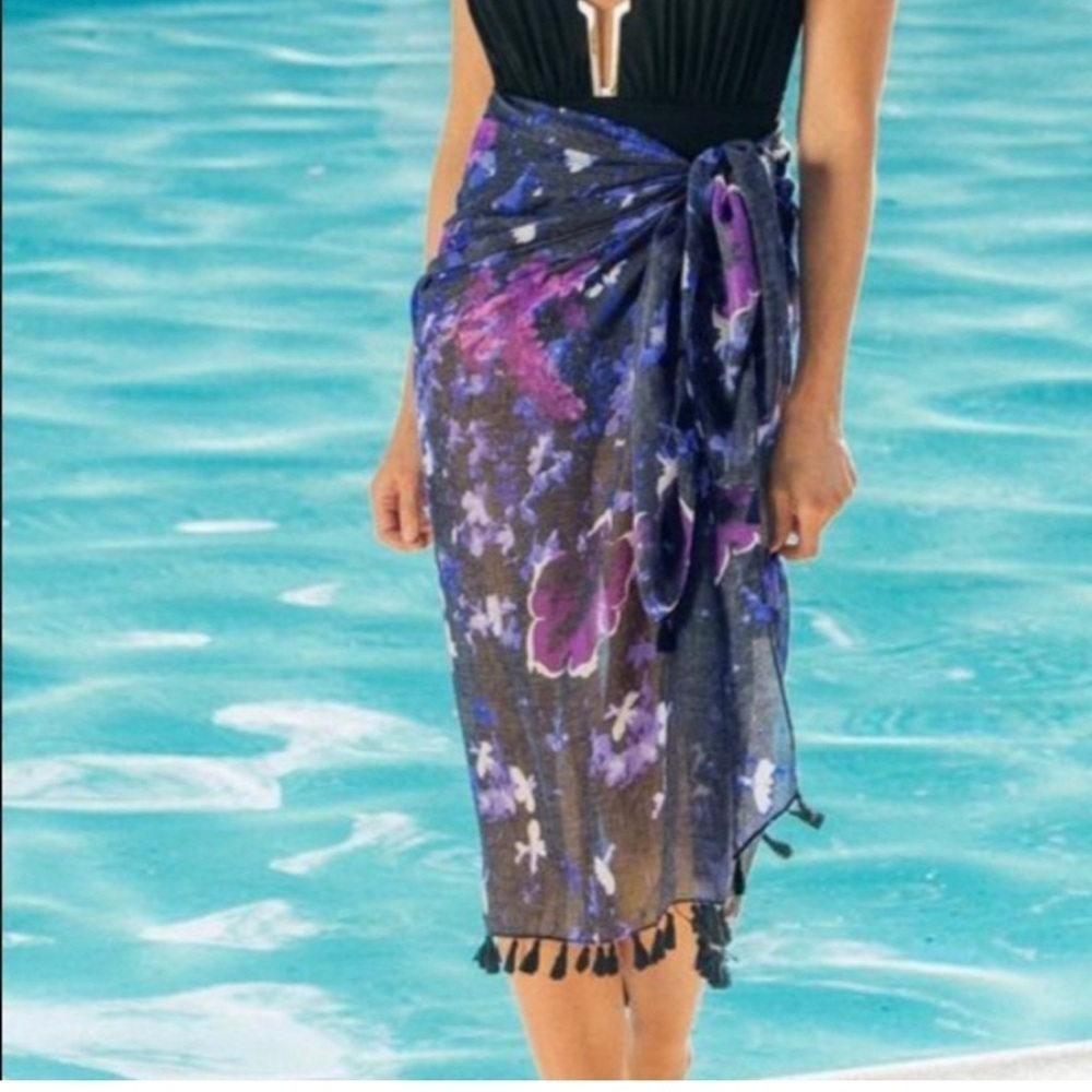 Peter Som Dream Floral Print Sarong in Meteorite Black Blue